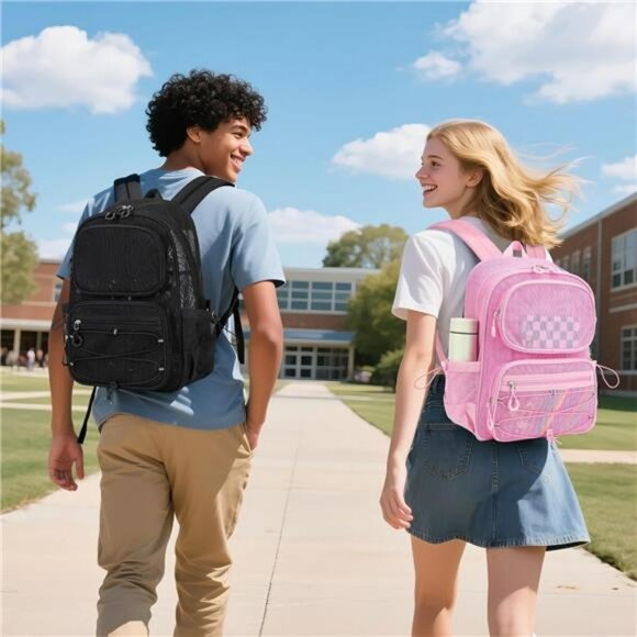 Heavy Duty Mesh Backpack See Through School Travel Beach Sports Gym Transparent - Picture 2 of 7